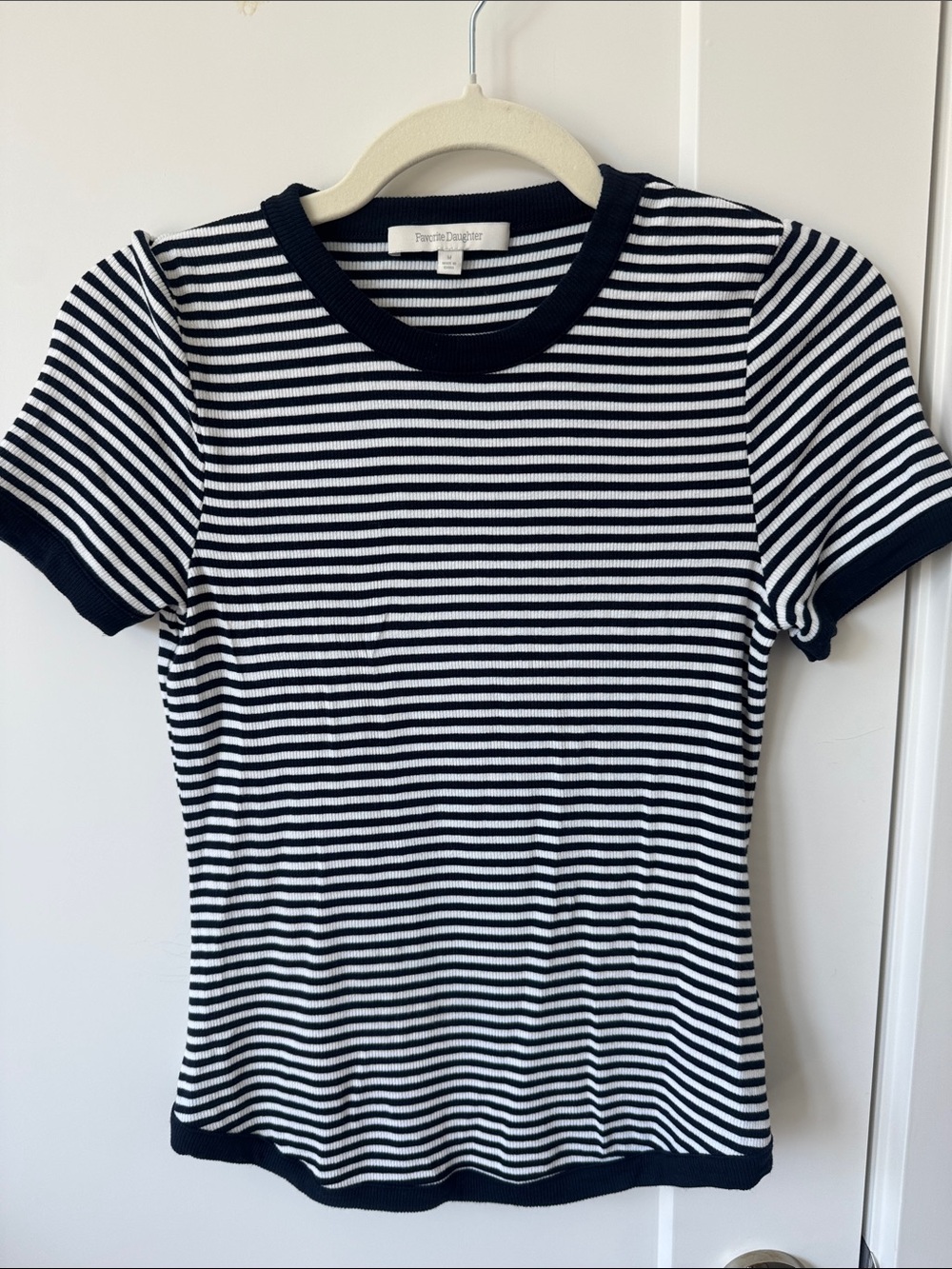 Favorite Daughter The Foundation Navy and White Striped Short Sleeve Ribbed Tee